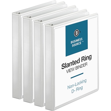Business Source 1" View Binder, 240 Sheet Capacity, D-Ring, White, PK4 BSN28440BD